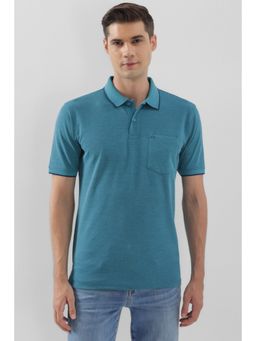 Peter England - Men Turquoise Solid Polo Neck T-Shirt