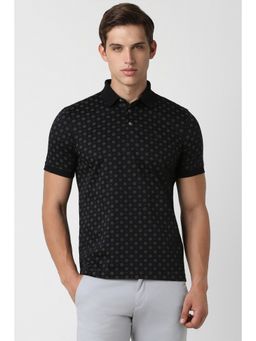Van Heusen - Men Black Print Polo Neck T-Shirt