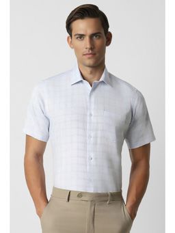 Van Heusen - Men Blue Regular Fit Check Half Sleeves Formal Shirt