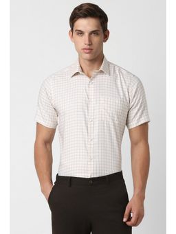 Van Heusen - Men Cream Regular Fit Check Half Sleeves Formal Shirt