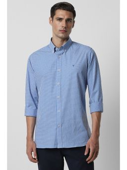 Van Heusen - Men Blue Slim Fit Check Full Sleeves Casual Shirt