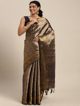 Mimosa - Women's Kanjivaram Art Silk Gold Saree with Unstitched Blouse