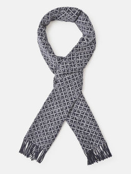 GANT - Men Navy Blue Printed Fringed Scarf