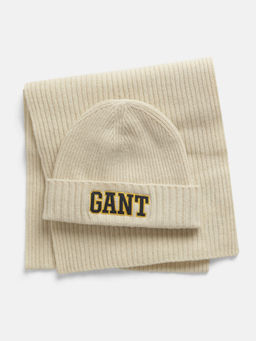 GANT - Men Cream Solid Scarf with Beanie Cap