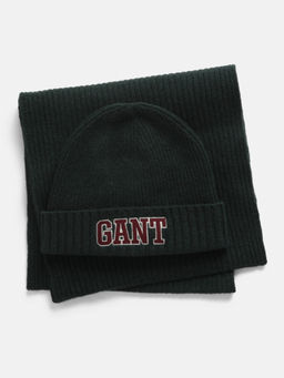 GANT - Men Green Solid Scarf with Beanie Cap