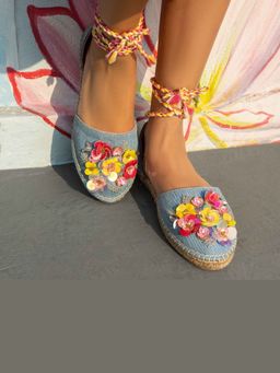 PARI PARI - Blue Carnation Mule Flats