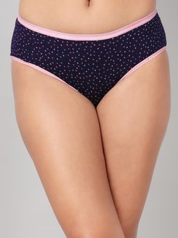 Clovia - Cotton Mid Waist Printed Hipster Panty Navy Blue