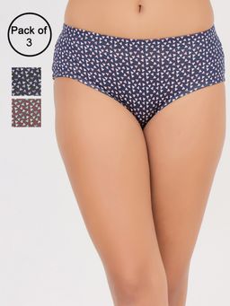 Clovia - Mid Waist Printed Hipster Panties with Inner Elastic Multi-Color (Pack of 3)