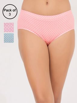 Clovia - Mid Waist Printed Hipster Panties with Inner Elastic Multi-Color (Pack of 3)
