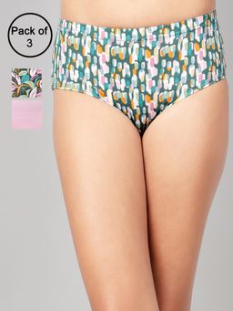 Clovia - Mid Waist Printed Hipster Panties with Inner Elastic Multi-Color (Pack of 3)