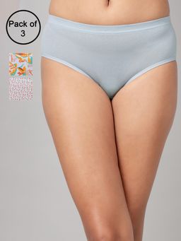 Clovia - Mid Waist Printed Hipster Panties with Inner Elastic Multi-Color (Pack of 3)