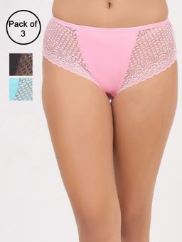 Clovia - Mid Waist Hipster Panty with Lace Wings Multi-Color (Pack of 3)