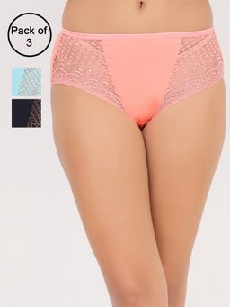 Clovia - Mid Waist Hipster Panty with Lace Wings Multi-Color (Pack of 3)