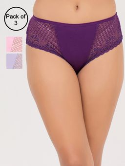 Clovia - Mid Waist Hipster Panty with Lace Wings Multi-Color (Pack of 3)