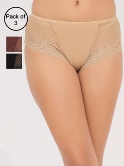 Clovia - Mid Waist Hipster Panty with Lace Wings Multi-Color (Pack of 3)