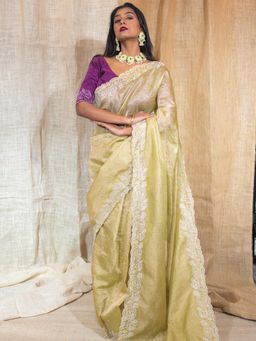 Uttariya - Gold Designer Dazzle Saree with Unstitched Blouse