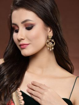 PANASH - Gold Plated and Pearls Contemporary Drop Earrings