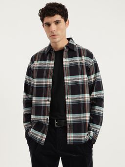 United Colors of Benetton - Black Regular Fit Checks Cotton Stretch Flannel Shirt