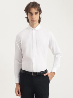 United Colors of Benetton - White Regular Fit Spread Collar Striped Dobby Dress Shirt