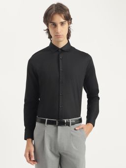 United Colors of Benetton - Black Regular Fit Spread Collar Striped Dobby Formal Shirt