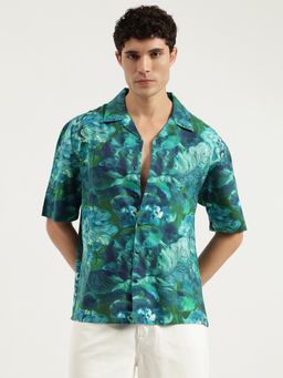 United Colors of Benetton - Green Oversized Fit Resort Collar Floral Shirt