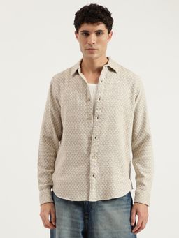 United Colors of Benetton - Beige Regular Fit Spread Collar Textured Dobby Shirt