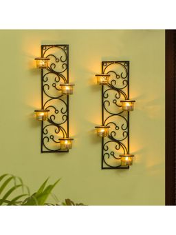 ExclusiveLane - 'Glowing Vines' Handcrafted Wall Sconce Tea Light Holders In Iron (Set of 2)