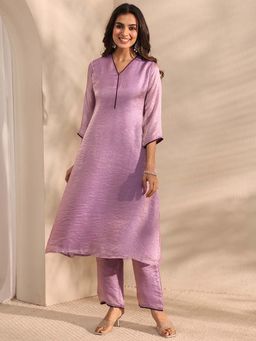 Libas - Purple Solid/Plain V-Neck Kurta and Pant