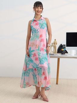 Libas - Pink Floral Collar Neck Dress