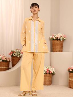 Libas - Yellow Solid/Plain Collar Neck Co-Ord Set