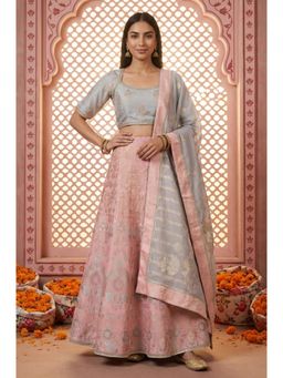 Aurelia - Grey Embroidered Scoop Neck Blouse Skirt with Dupatta