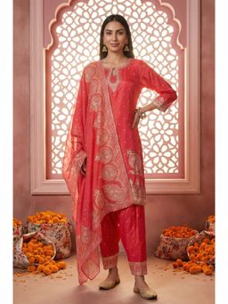 Aurelia - Pink Printed Keyhole Neck Kurta Salwar with Dupatta