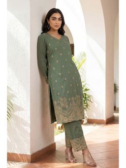 Aurelia - Green Embroidered V-Neck Co-ord Set