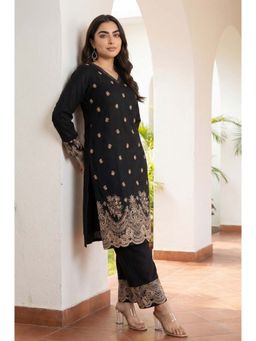 Aurelia - Black Embroidered V-Neck Co-ord Set