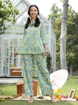 Stylum - Aqua Printed Tie Up Neck Co-Ord Set