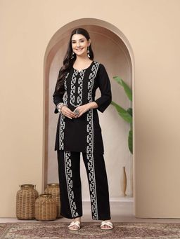 Stylum - Black Embroidered Round Neck Co-Ord Set