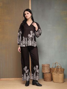 Stylum - Black Paisley Collar Neck Co-Ord Set