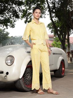 Stylum - Yellow Embroidered Collar Neck Co-Ord Set