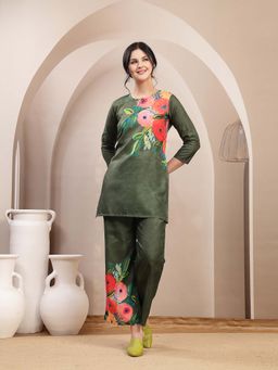 Stylum - Olive Floral Round Neck Co-Ord Set