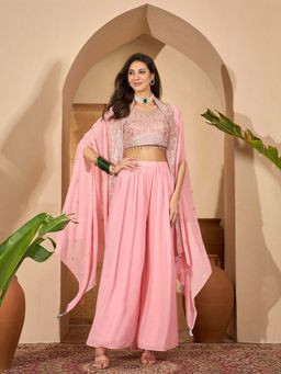 Stylum - Peach Embroidered V-Neck Co-Ord Set