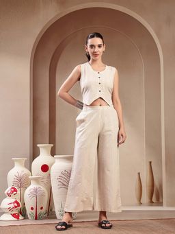 Stylum - Off White Stripes Round Neck Co-Ord Set