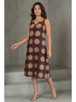 Folksong - Brown Polka Dots V-Neck Dress