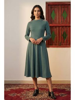 W - Teal Solid/Plain Round Neck Dress
