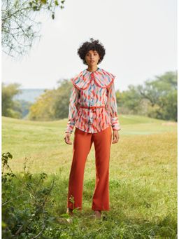 Label Deepika Nagpal - Rust Printed Organza Shirt (Set of 4)