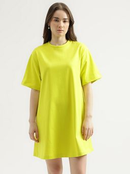 United Colors of Benetton - Regular Fit Round Neck Solid Womens Dress-Yellow