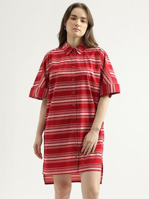 benetton shirt dress United Colors of Benetton. All-over patterned shirt dress with sash belt and side slits