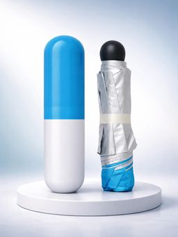 FABINALIV - Blue Solid 3 Fold Waterproof Compact Capsule Umbrella
