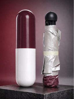 FABINALIV - Maroon Solid 3 Fold Waterproof Compact Capsule Umbrella