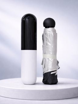 FABINALIV - Black Solid 3 Fold Waterproof Compact Capsule Umbrella