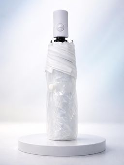 FABINALIV - White Solid Auto ON/OFF Waterproof Compact Transparent Umbrella